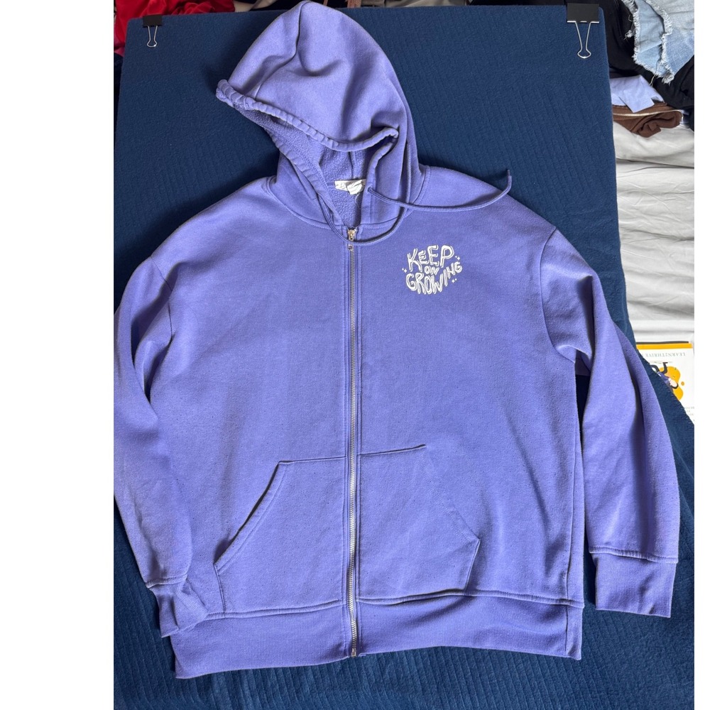 Birch and Stone Purple Keep On Growing Graphic Zip Up Hoodie Sweatshirt Large